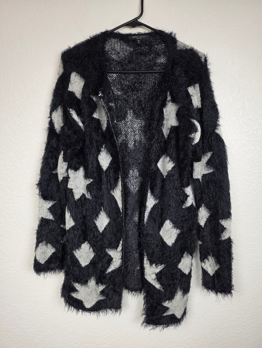Anthropologie Romeo+Juliet Black Fuzzy Star Pattern Cardigan